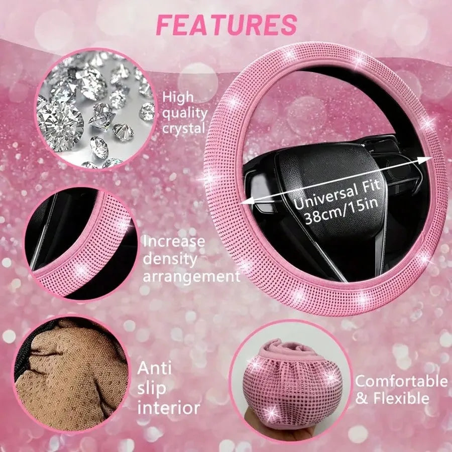 Femme Style Artificial Diamond Steering Wheel Cover Set