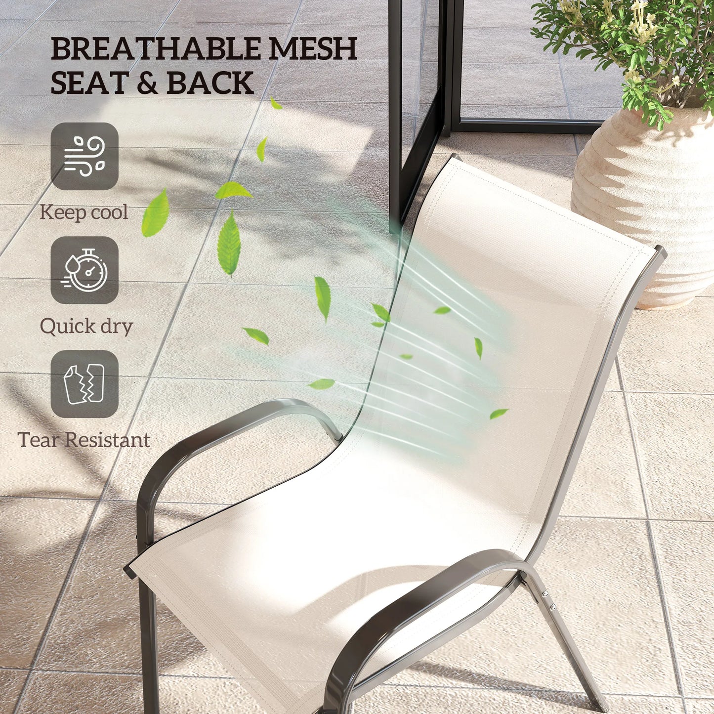 Set Of 4 Outdoor Stackable Patio Dining Chairs With Metal Frames