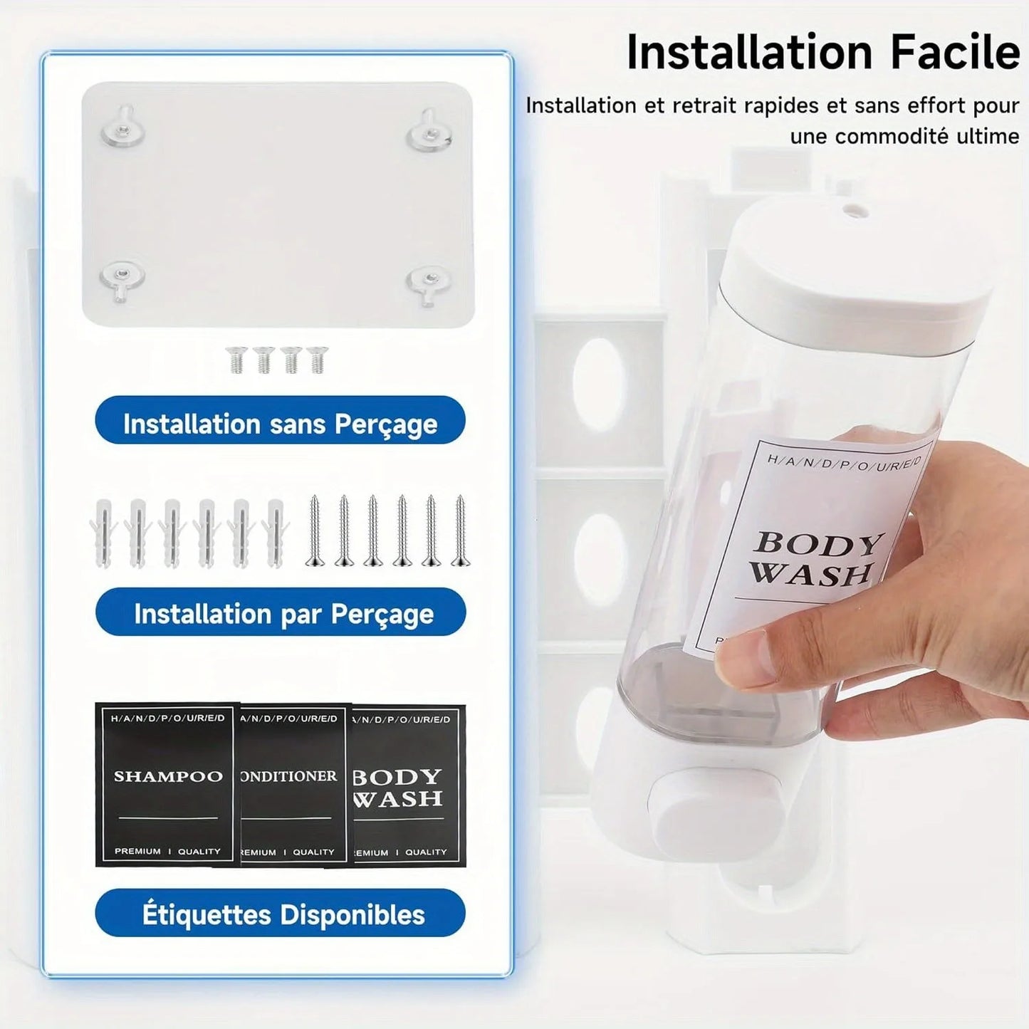 Wall-Mounted Soap and Shower Gel Dispenser, 3-in-1 Shampoo Conditioner