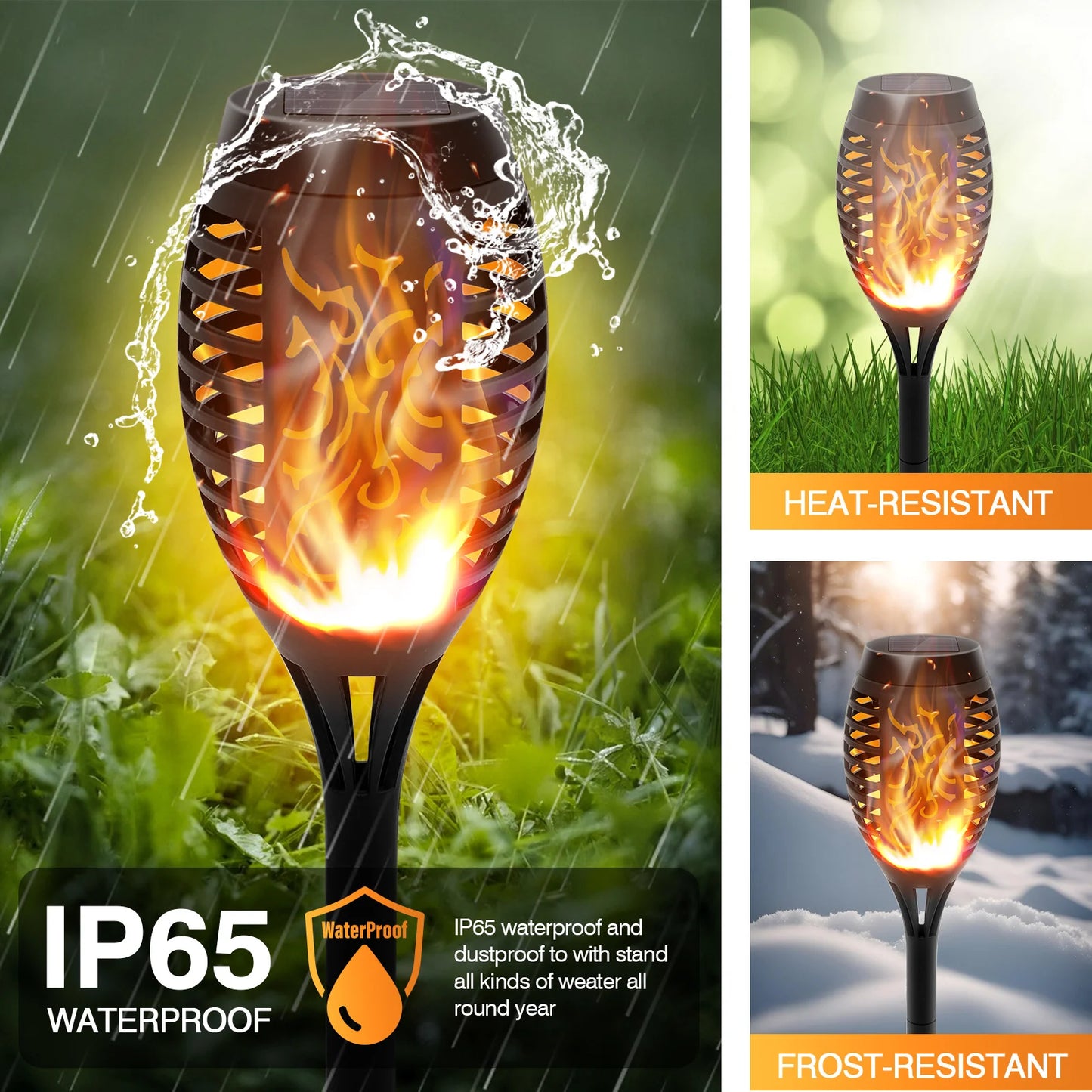 Solar Flickering Flame LED Lights Outdoor Pathway Garden Torch