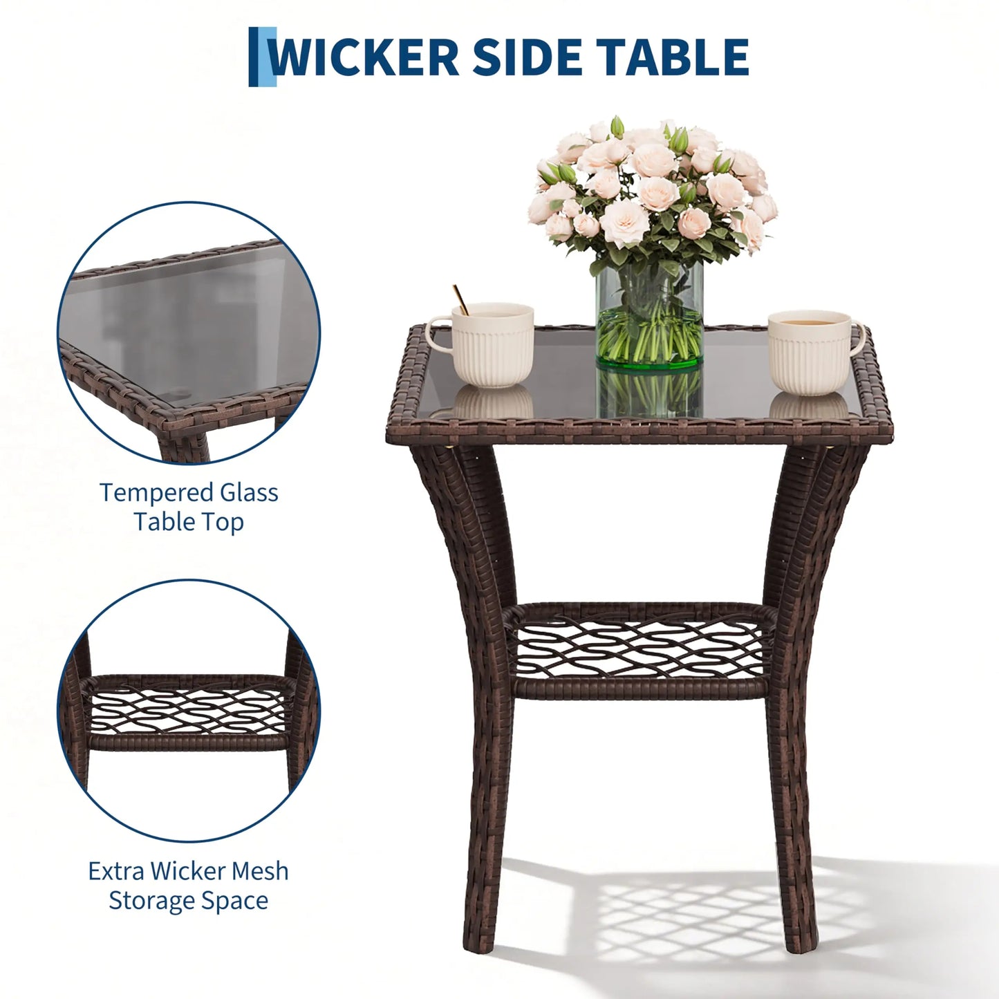 HobbyLane Outdoor Wicker Conversation Set With Tempered Glass Table