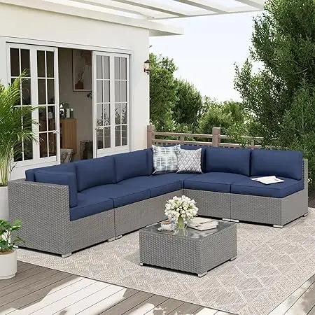 7 Piece Outdoor Patio Furniture Sofa Set Rattan Wicker Table