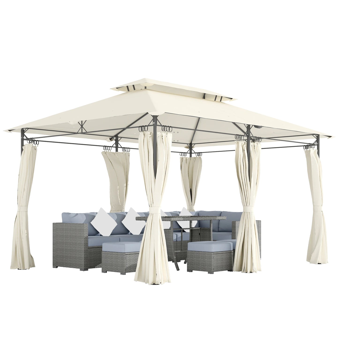 Double Roof Patio Gazebo With Curtains For Outdoor Living