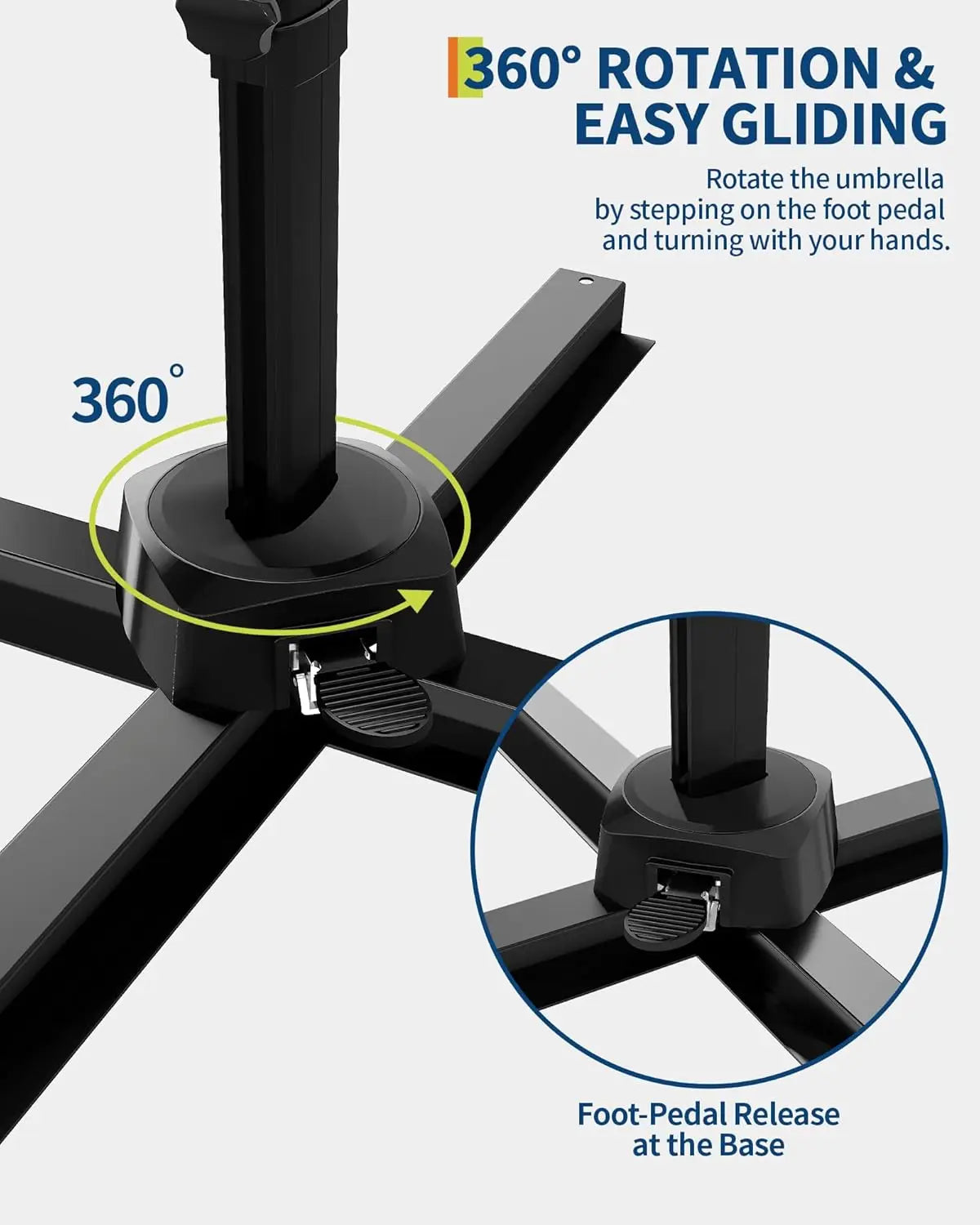 HiMISS Patio Umbrella Cantilever With 360 Degree Rotation Aluminum Frame